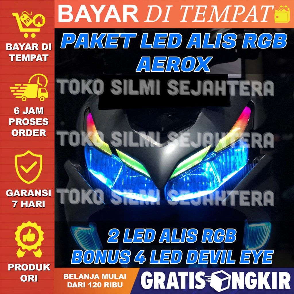 LAMPU ALIS RUNNING RGB AEROX BONUS DEVIL EYE SIAP PAKAI LAMPU LED ALIS AEROX 155 V 2 BONUS DEVIL EYE