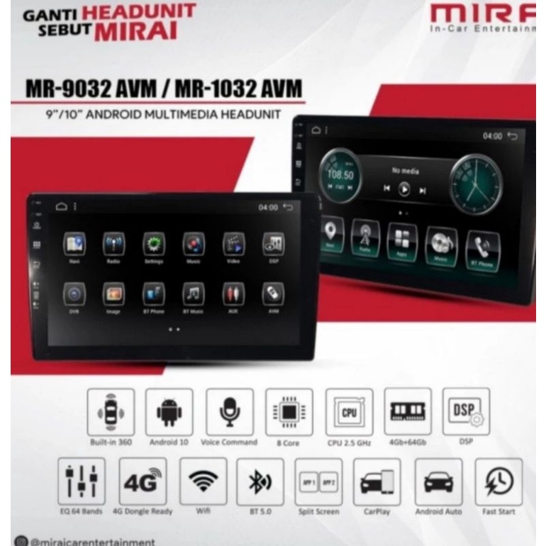 Head unit android Mirai MR 9032 AVM Ram 4/64 9 inch