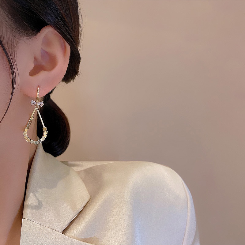 Anting Gantung Sterling silver 925 Model Pita Dengan Batu Zircon Mewah Untuk Wanita