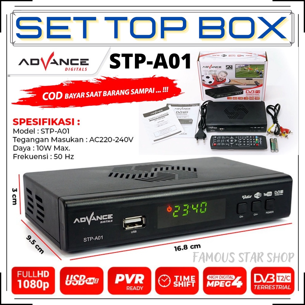 Set Top box Tv Digital Advance STP-A01 | ADVANCE Set Top Box Digital TV Penerima Siaran Digital Receiver Full HD/Wifi/Youtube DVB-T2 [ Dapet Semua Channel ] - FMS