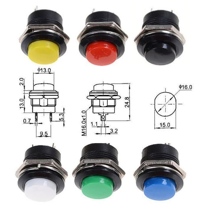 Momentary Tombol Saklar Push Button ON OFF Reset Switch 16mm R13-507 AC DC 6A 250V 3A