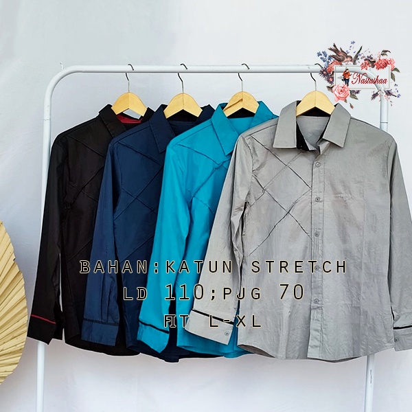 KEMEJA KERJA KEMEJA KASUAL PRIA LENGAN PANJANG PRIA SLIM FIT BAHAN KATUN HEM COWOK FORMAL MOTIF GARIS