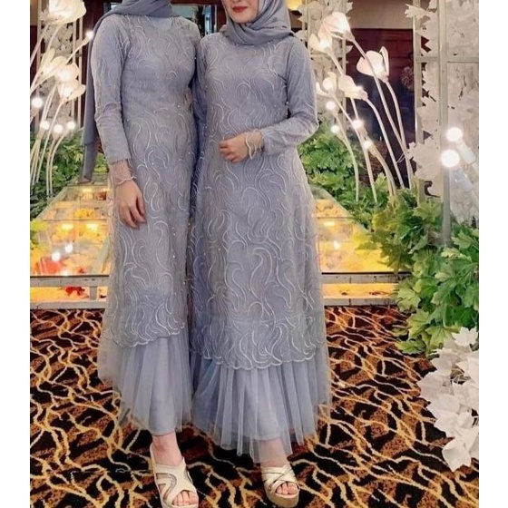 Gamis remaja motif tille mutiara lengan panjang - MX GERALDINE - XL - - coklat susu, M