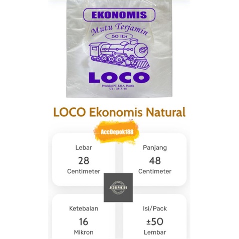 KANTONG PLASTIK KRESEK LOCO EKONOMIS BENING/TRANSPARAN / NATURAL  UKURAN 28 cm (28x48) ISI 50 LEMBAR BAHAN PREMIUM / DAUR ULANG
