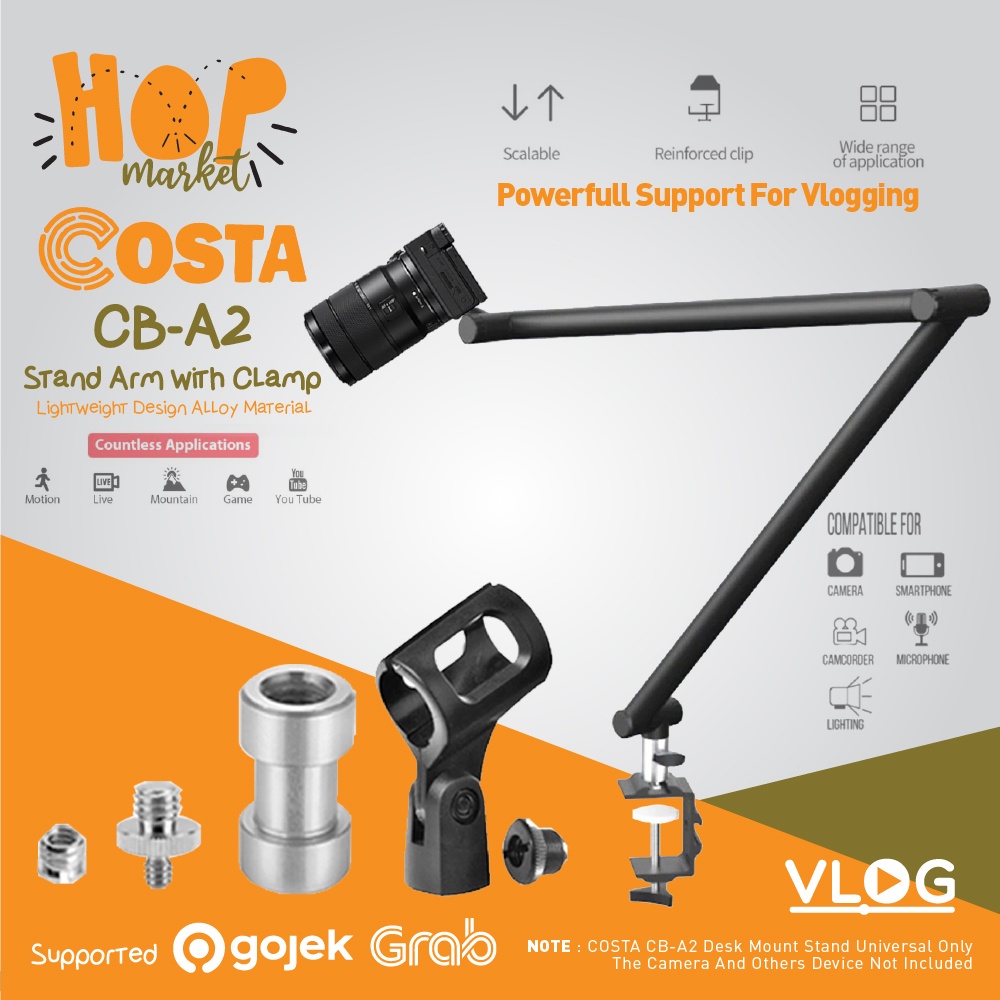 COSTA CB-A2 Boom Arm Overhead Table Stand Clamp for Tripod Light / Smartphone HP / Kamera / Mic Brac