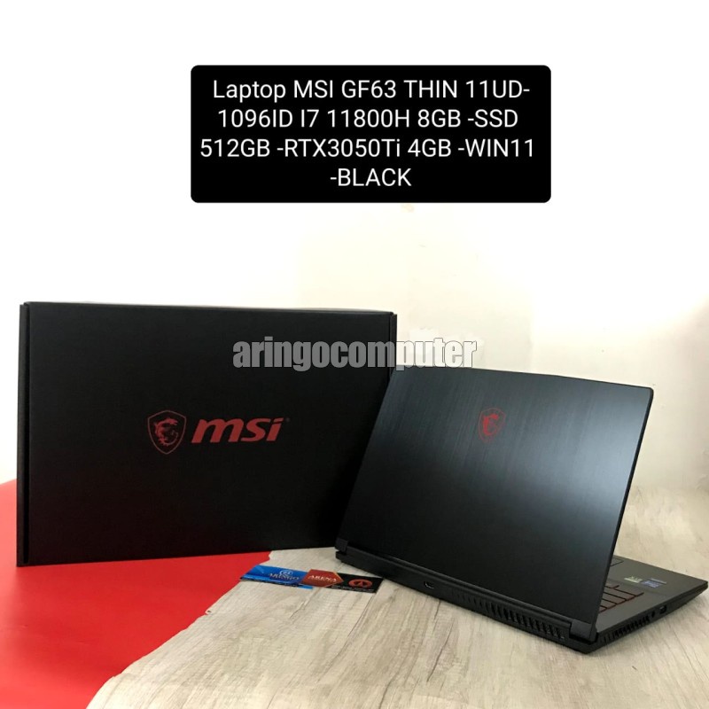 Laptop MSI GF63 THIN 11UD 9S7-16R612-1096ID I7 11800H 8GB -SSD 512GB -RTX3050Ti 4GB -WIN11 -BLACK