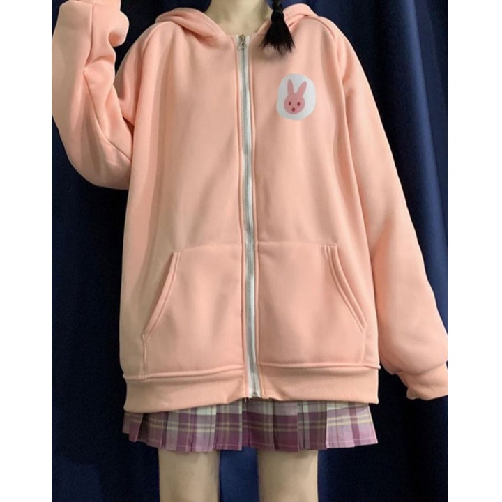 Jacket PINK RABBIT 2XL Hoodie Zipper Sweater Bigsize Wanita Oversize Kekinian OOTD Korean Fashion Terbaru