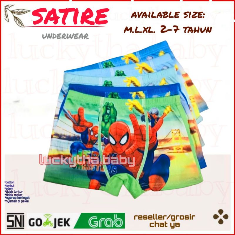 satire kids- CD boxer anak perempuan dan laki-laki size 2-7 tahun motif Frozen,Batman,lol,Spiderman,Marvel,Avengers,princes  / celana dalam / cd Lol / cd litle pony / cd frozen / boxer anak