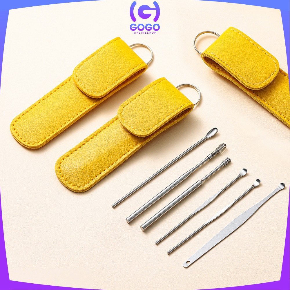 GOGO-C571-C572 Alat Pembersih Telinga Korek Kuping Ear Wax 6 In 1 / Set Paket Pembersih Kotoran Telinga Stainless Steel