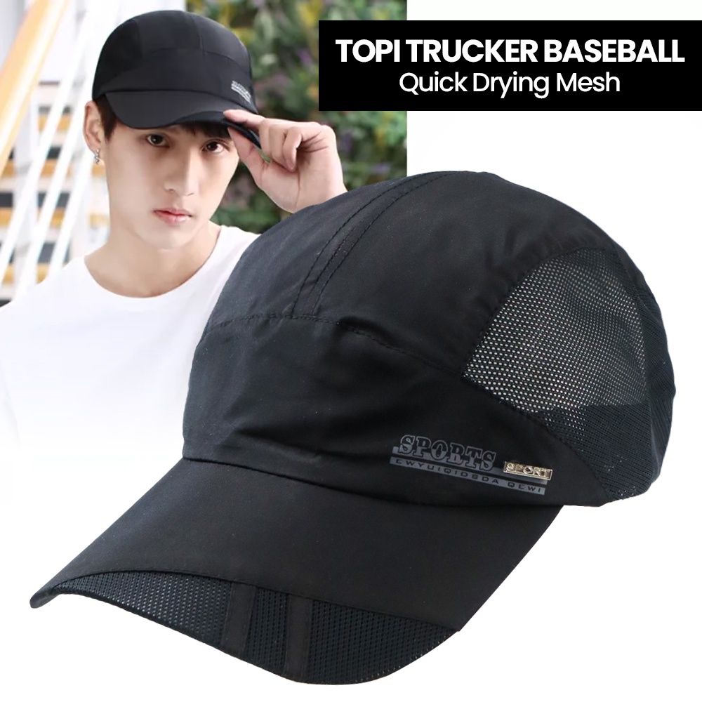 FLB Topi Trucker Baseball Quick Drying Mesh - QEWI - Black