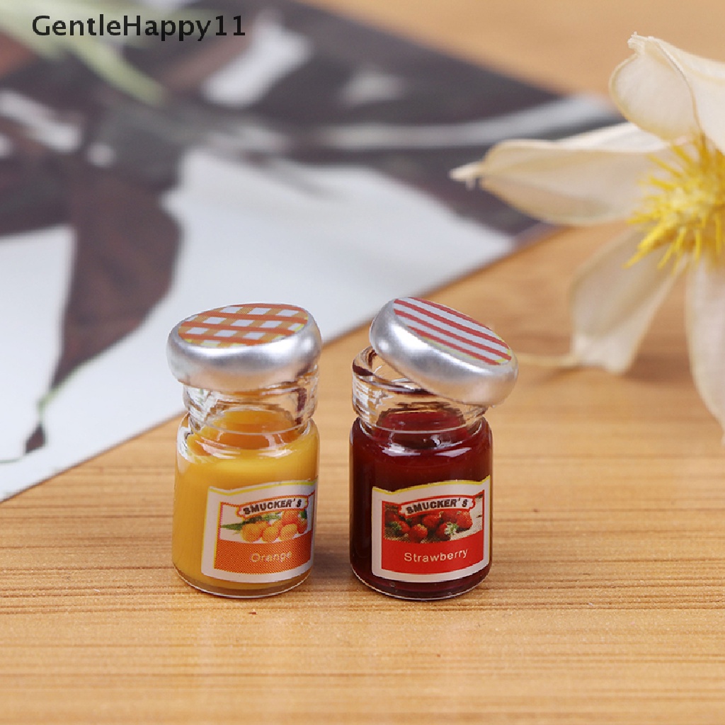 Gentlehappy 2PCS Miniatur Selai / Madu / strawberry Skala 1: 12 Untuk Rumah Boneka