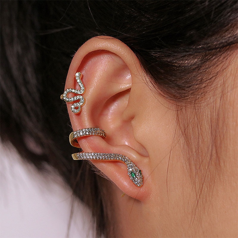 Anting Desain Ular Bahan Zirkon Warna Emas Untuk Wanita