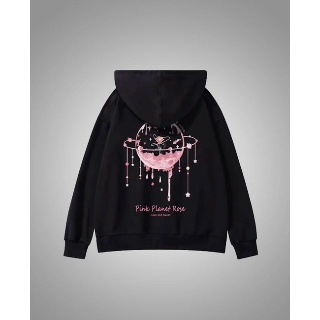 HOODIE WANITA OVERSIZE PINK PLANET ROSE / HOODIE WANITA ALA KOREA FIT TO XL FLEECE TEBAL HALUS TERBARU'