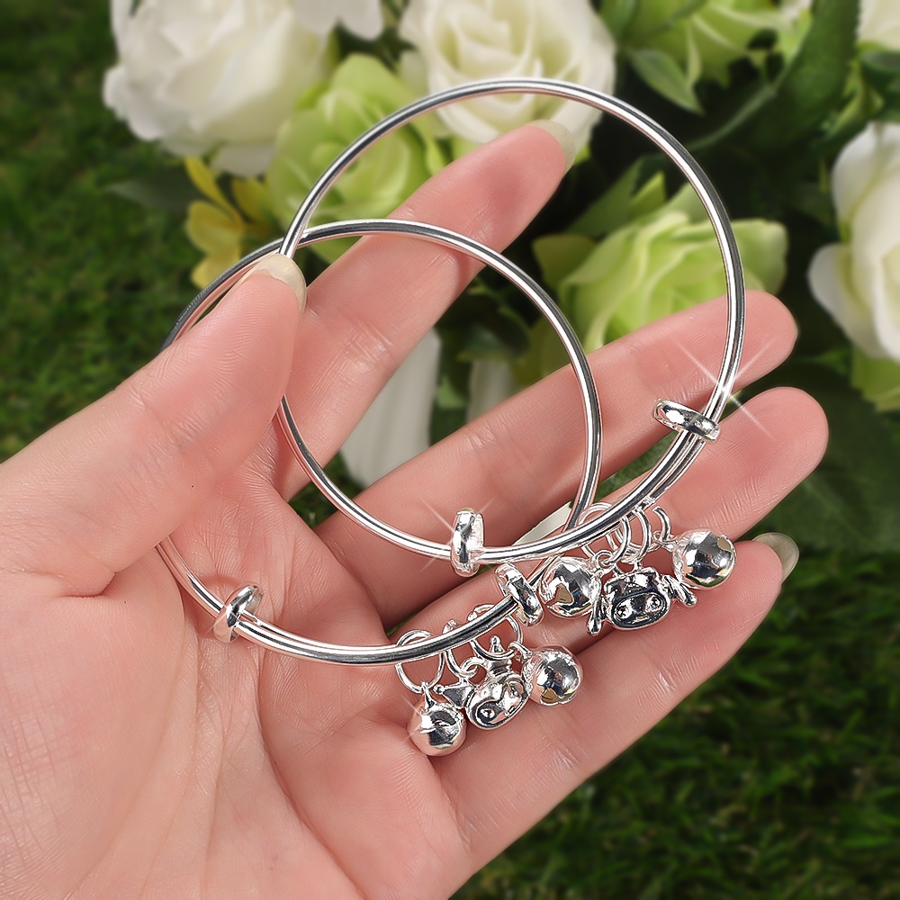 Gelang Bangle Model Terbuka Dapat Disesuaikan Warna Silver Gaya Korea Untuk Wanita