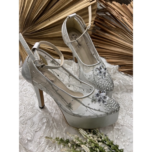 sepatu wanita quinara tali pesta silver 12cm