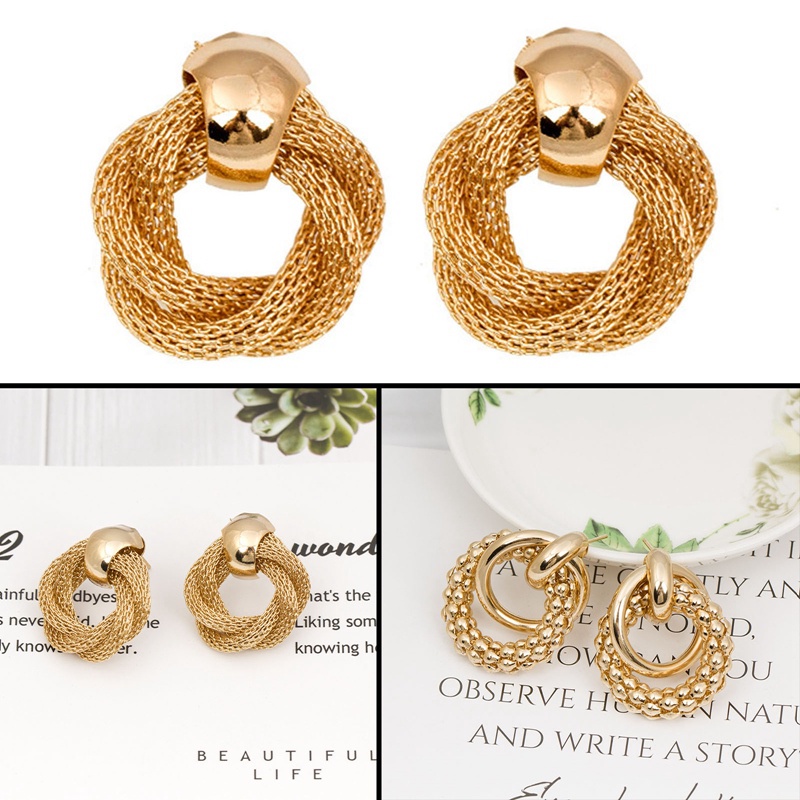 Fancyqube Anting Stud Desain Twist Bahan Alloy Untuk Anak Perempuan