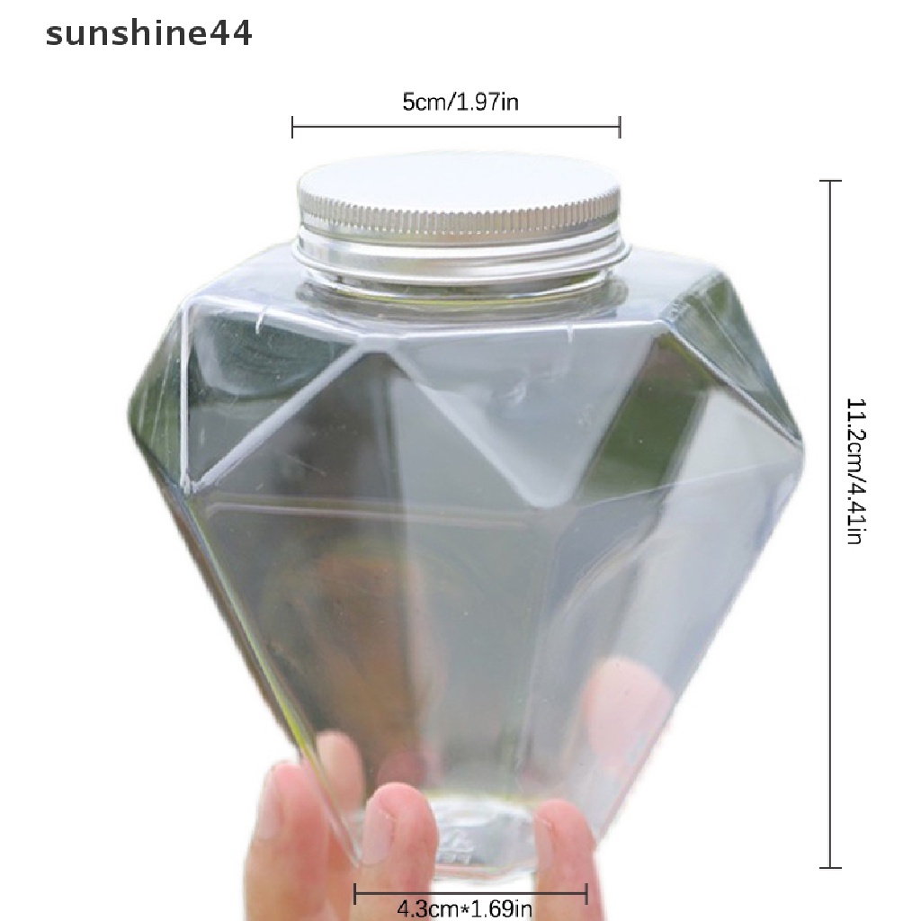 Sunshine Botol Minum Plastik PET Transparan 500ml Sekali Pakai Bentuk Berlian Dengan Tutup Silver