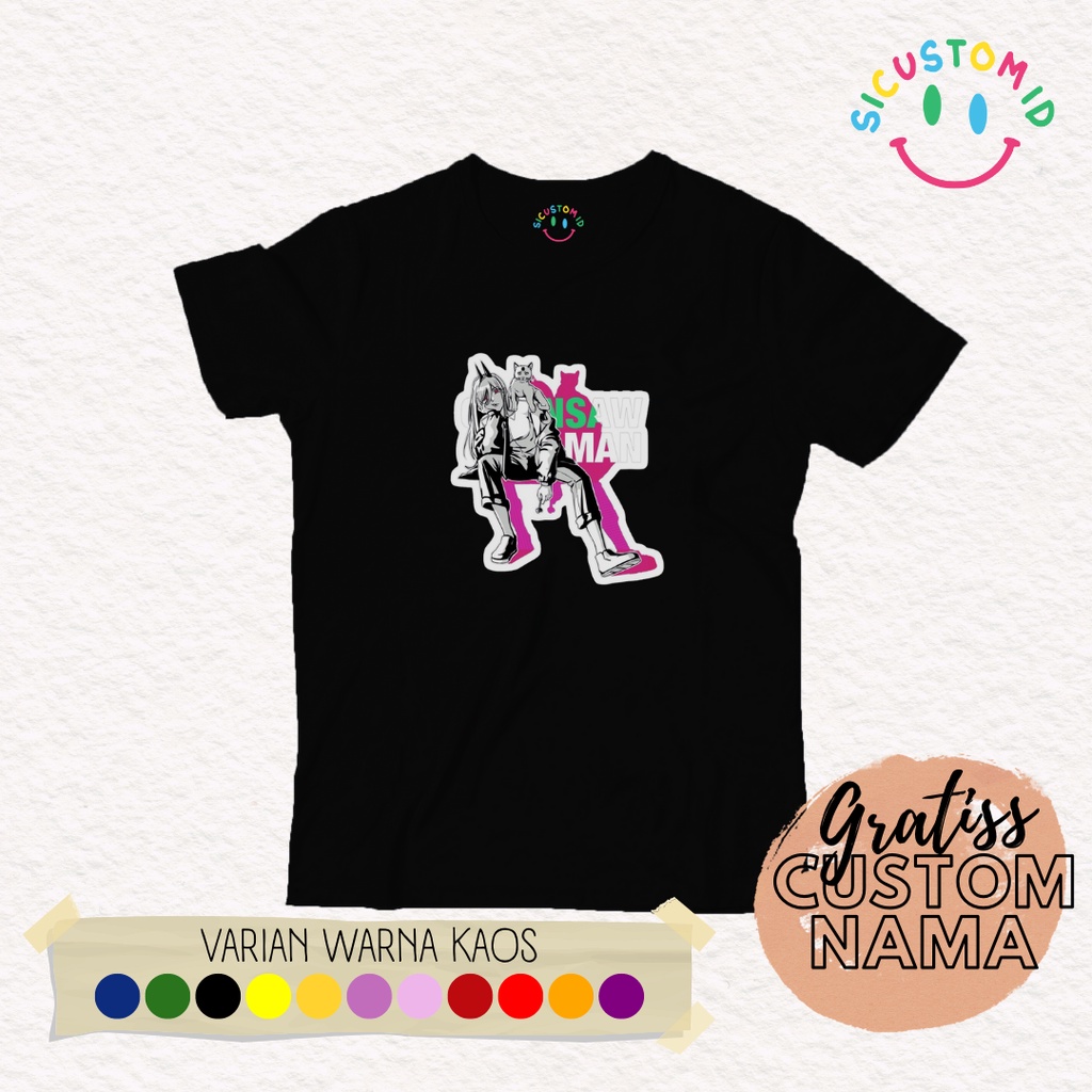 Kaos Anime Chainsaw Man Power Waifu V2 T-shirt Series-A,baju anak lengan pendek manga nama karakter 