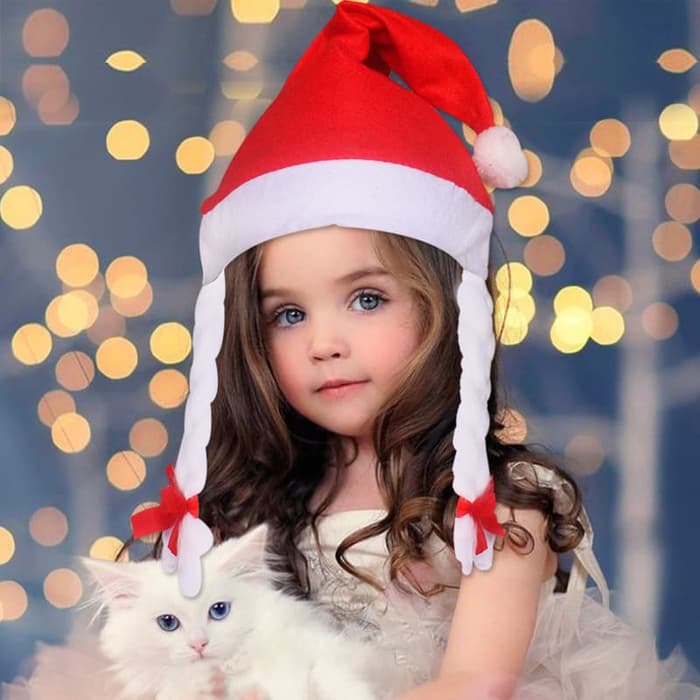 TOPI NATAL ANAK MOTIF KEPANG RAMBUT / TOPI SANTA CLAUS ANAK PEREMPUAN