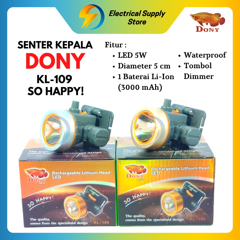 SENTER KEPALA DONY KL-109 | LED 5 W | TERANG | CAHAYA PUTIH &amp; KUNING | UKURAN KECIL | DIMMER