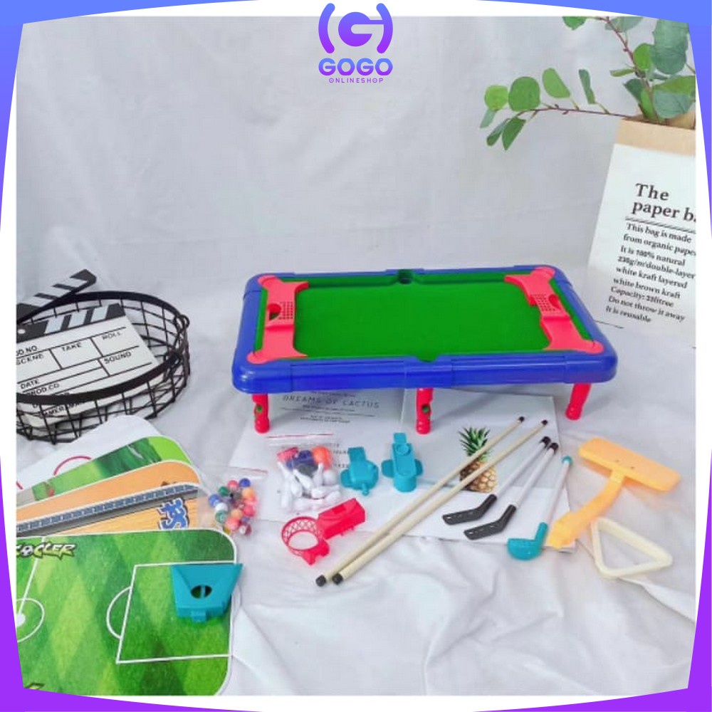 GOGO-M54 Mainan Anak Laki Laki Game Meja Billiard Multifungsi 6in1 Bola Kaki Bowling Bola Basket Golf