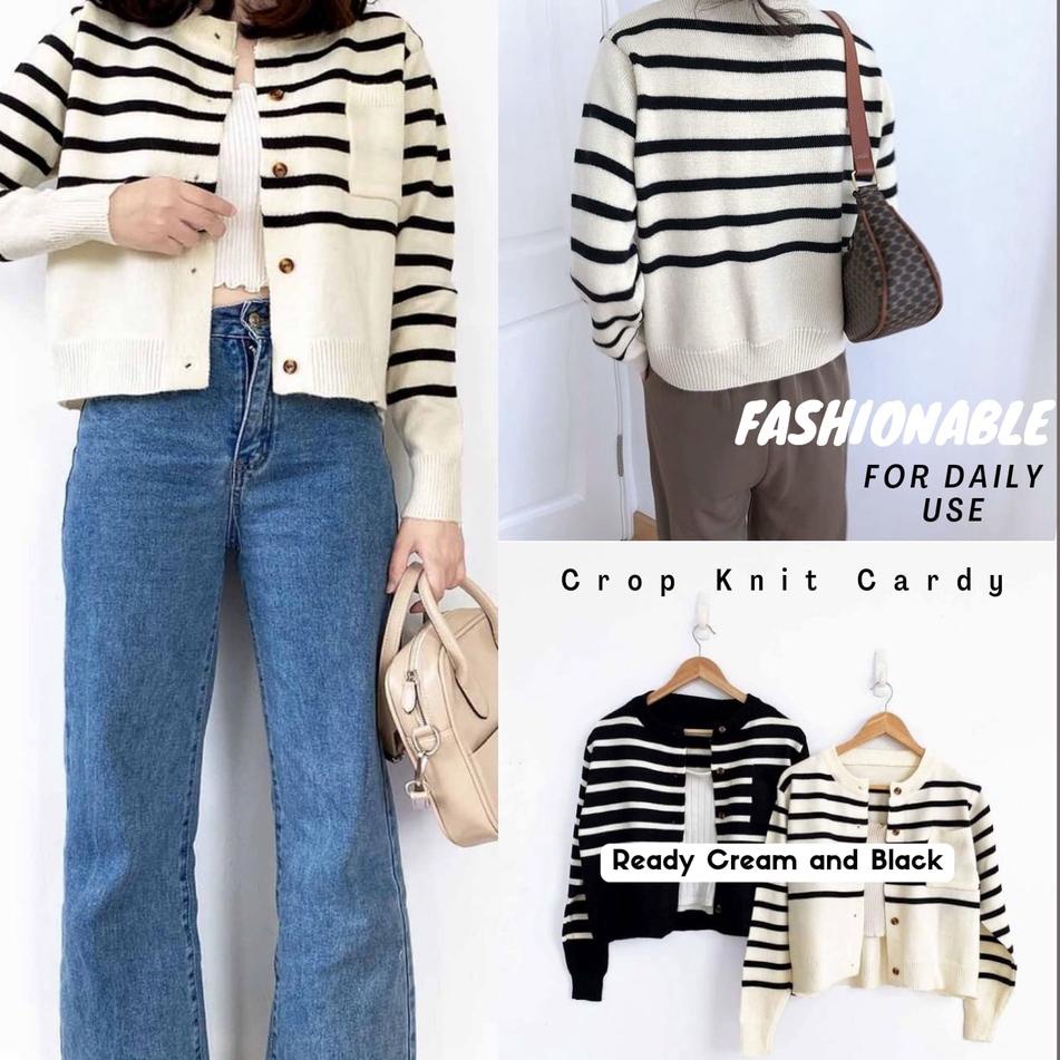 Sale EMIRA CARDIGAN KNIT crop cardigan rajut wanita stripe gaya korea outer rajut sweater gardigan c