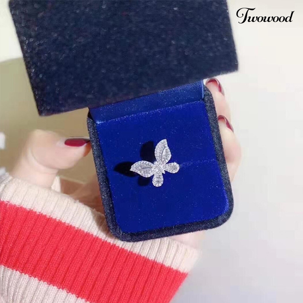 Cincin Bentuk Kupu-Kupu Bahan Cubic Zirconia Gaya Vintage Untuk Wanita