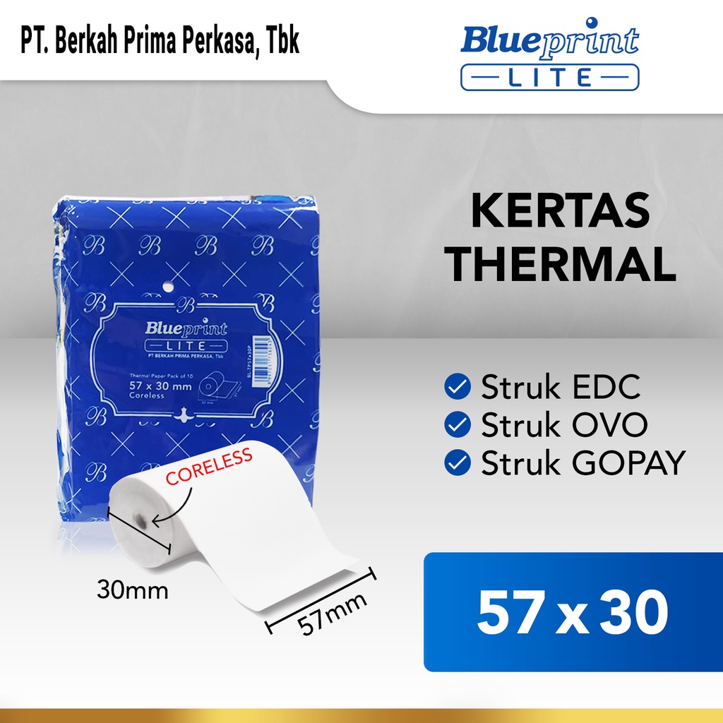 

KERTAS THERMAL STRUK KASIR EDC BLUEPRINT LITE 57 x 30 , 57x30 mm - 1 Roll