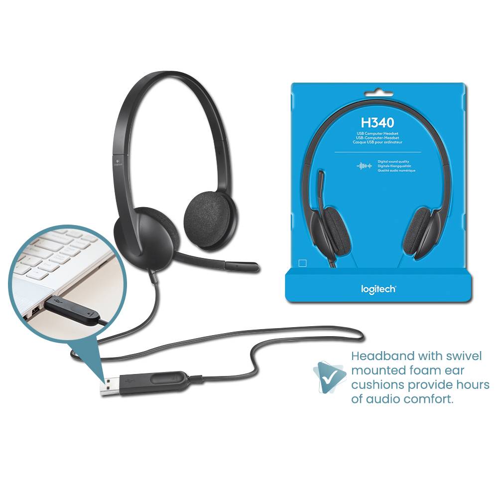 Logitech H340 Headset Stereo USB Mikrofon Noise-Cancelling