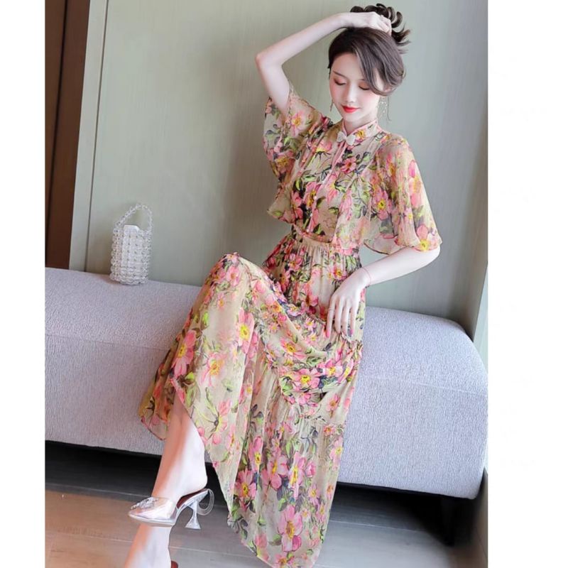MDLV ~ 12346# CNY Valencia Tiered Midi Dress Flower Premium Import