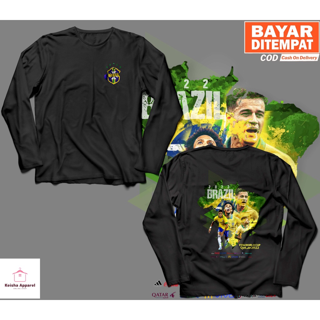 KAOS BAJU LENGAN PANJANG WORLD CUP QATAR 2022 BRAZIL KAOS PIALA DUNIA 2022 COWOK CEWEK