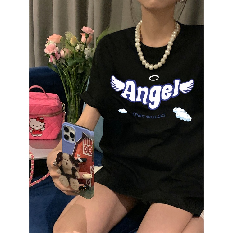 EUNII T-shirt Lengan Pendek Cute Angel Korean Style/Kaos Atasan Wanita/Baju Kaus Oversize Wanita/Kaos Wanita