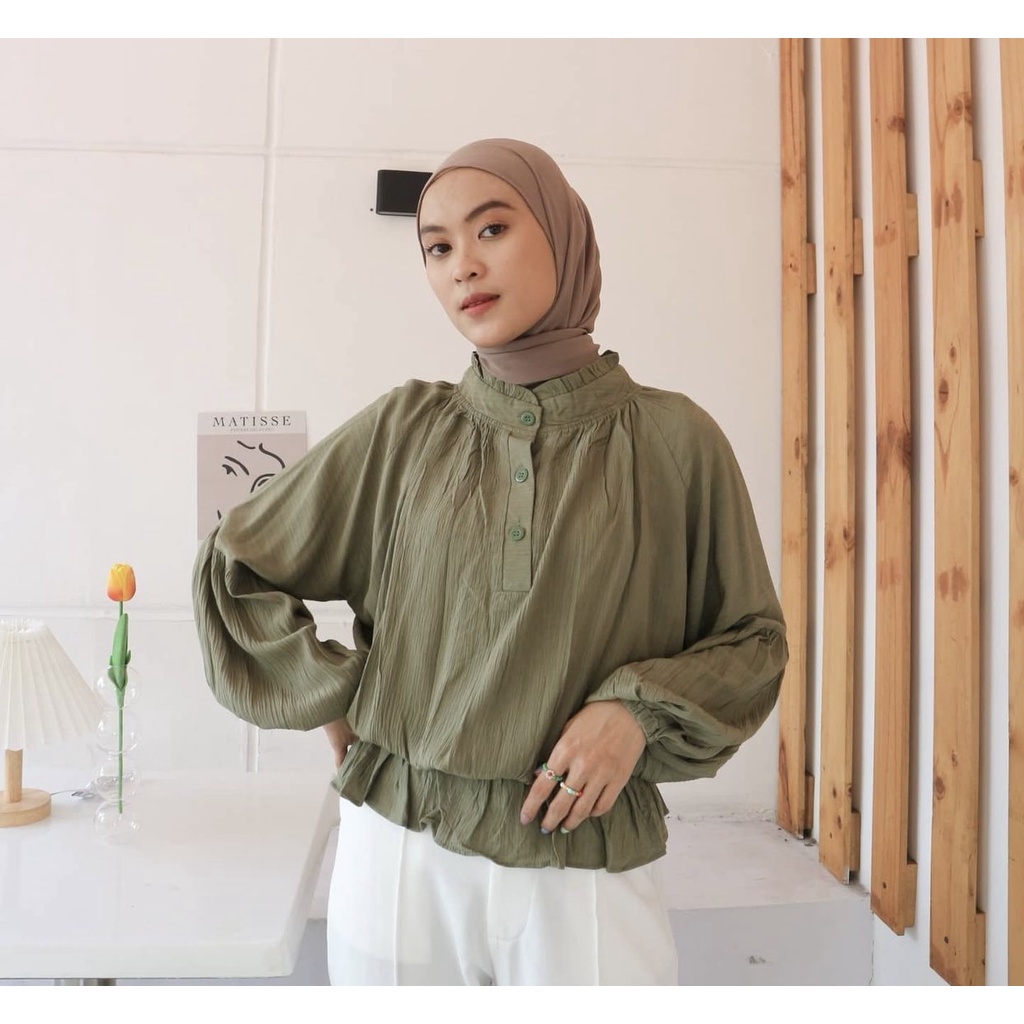 (MGA) BLOUSE BABYSHA OVERSIZE ATASAN WANITA KEMEJA AIRFLOW CRINCLE