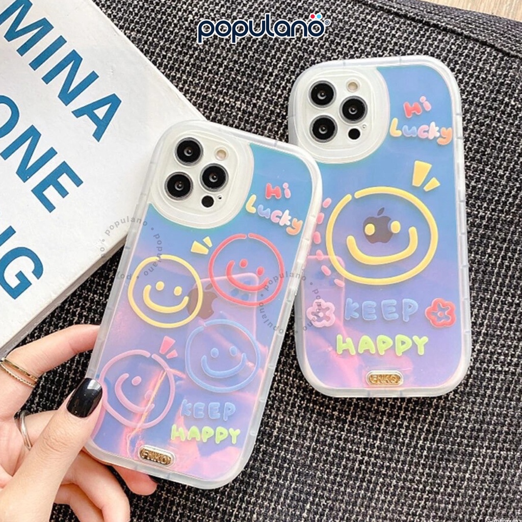 Casing Hologram iPhone Case Smiley Transparan Gradient TPU Smile Korean