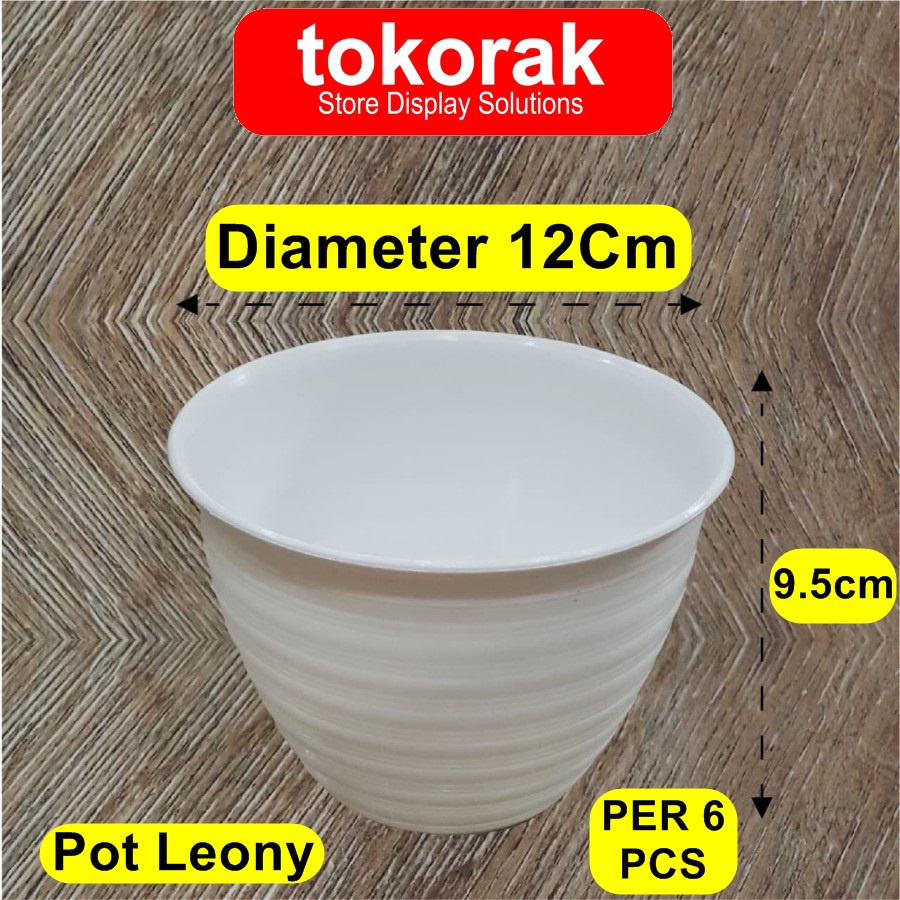 POT BUNGA LEONY 12 PLASTIK PUTIH TAWON PIRUS TIRUS TANAMAN PER 6 PCS