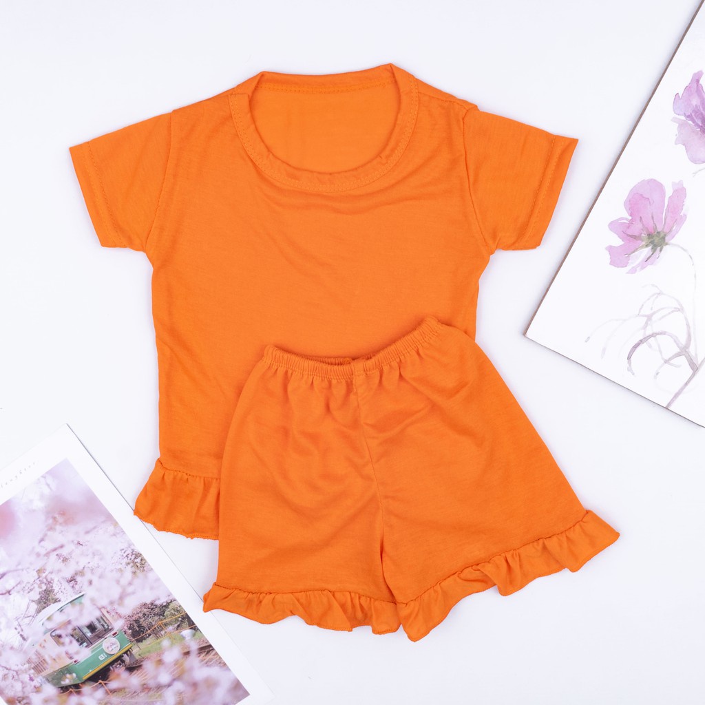 IL - SETELAN RUFFLE ANAK POLOS / SET ANAK PEREMPUAN POLOS / SETELAN BALITA POLOS ORANGE