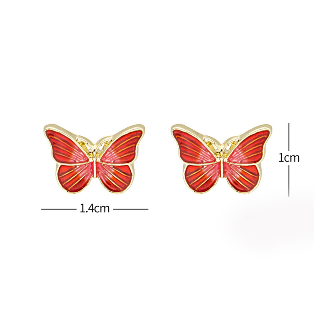 Anting Stud Desain Hewan Kupu-Kupu Warna Emas Putih Hijau Gaya Minimalis Untuk Wanita