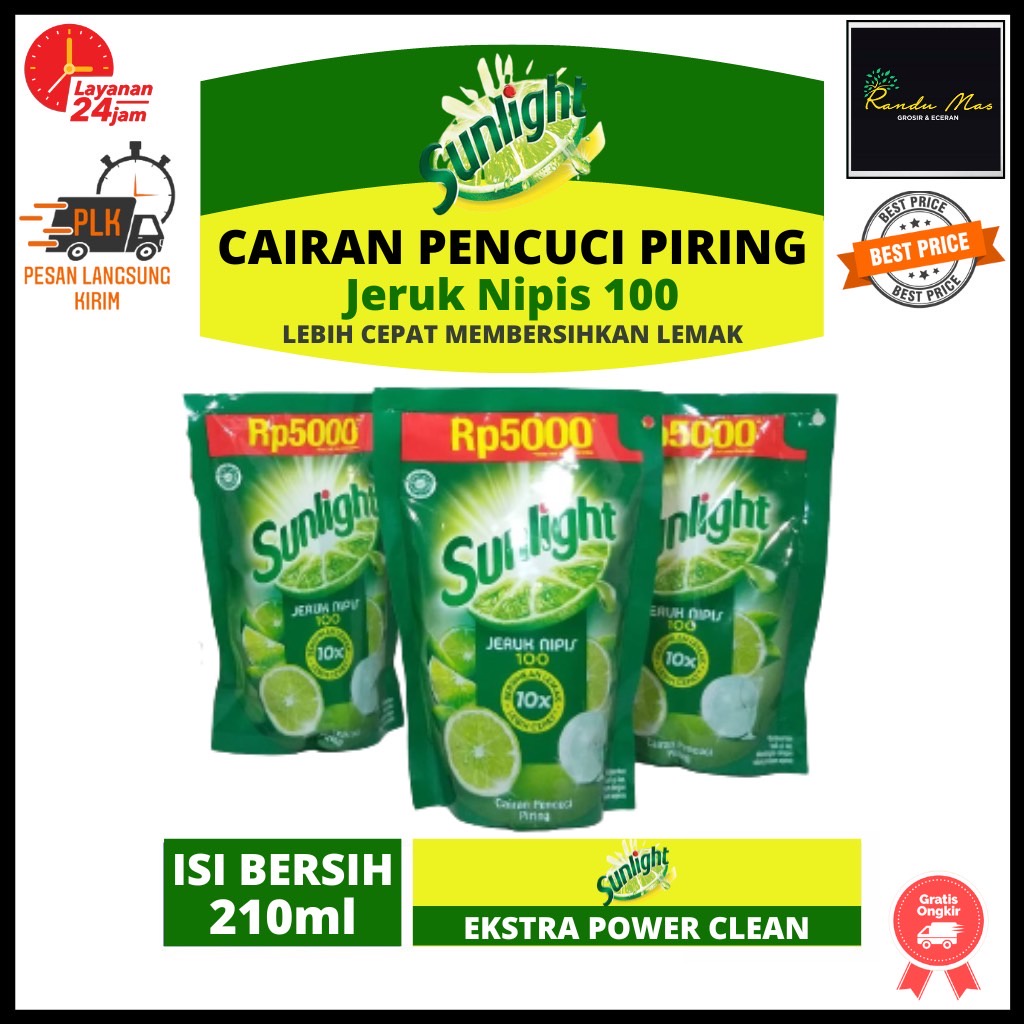 Sunlight Cairan Cuci Piring Dish Wash Lime Sabun Pencuci Jeruk Nipis Refill 210ml