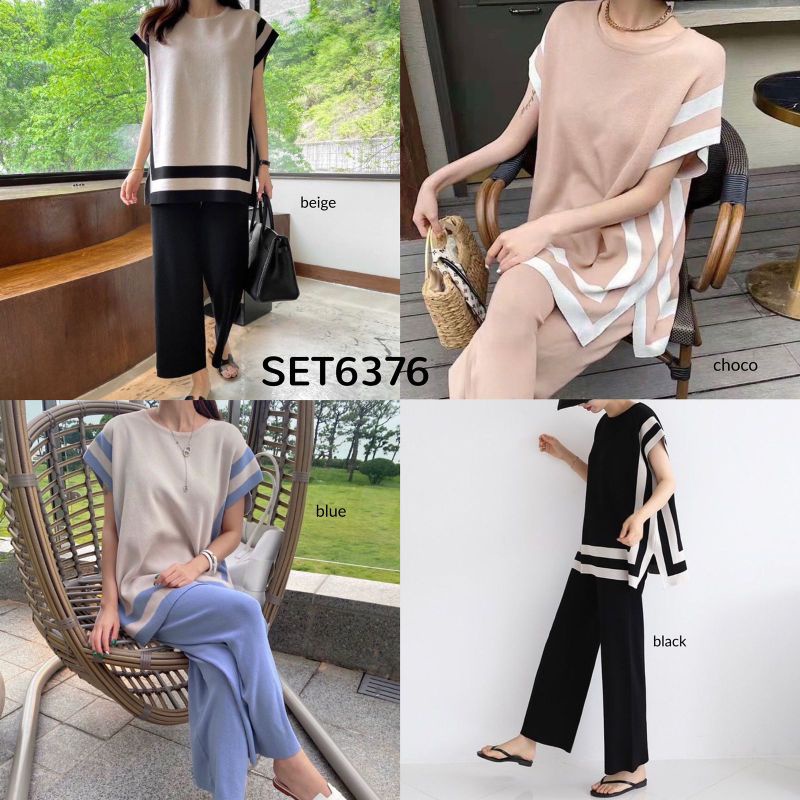 Korean set nagita oneset setelan setcel celana panjang atasan bawahan casual knit rajut Serious Pock