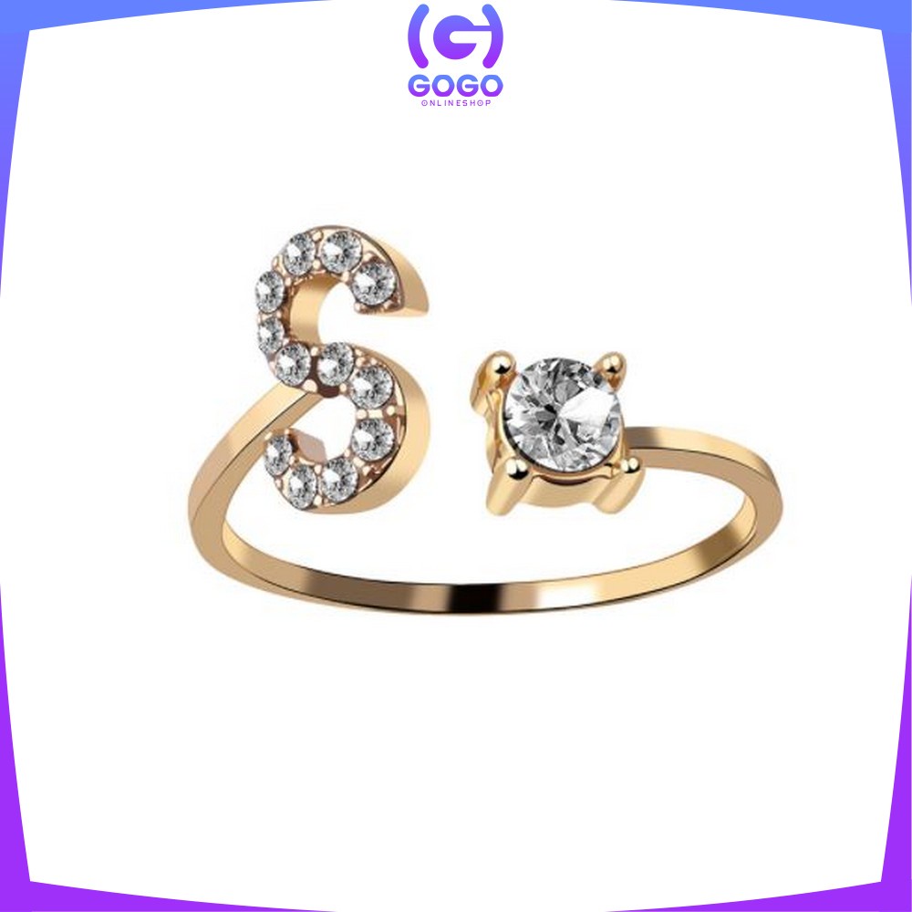 GOGO-K59 Cincin Huruf Gold Stainless Inisial Nama Cincin Alphabet / Cincin Abjad Huruf A-Z Wanita Fashion / Cincin Wanita Huruf Set Perhiasan Wanita