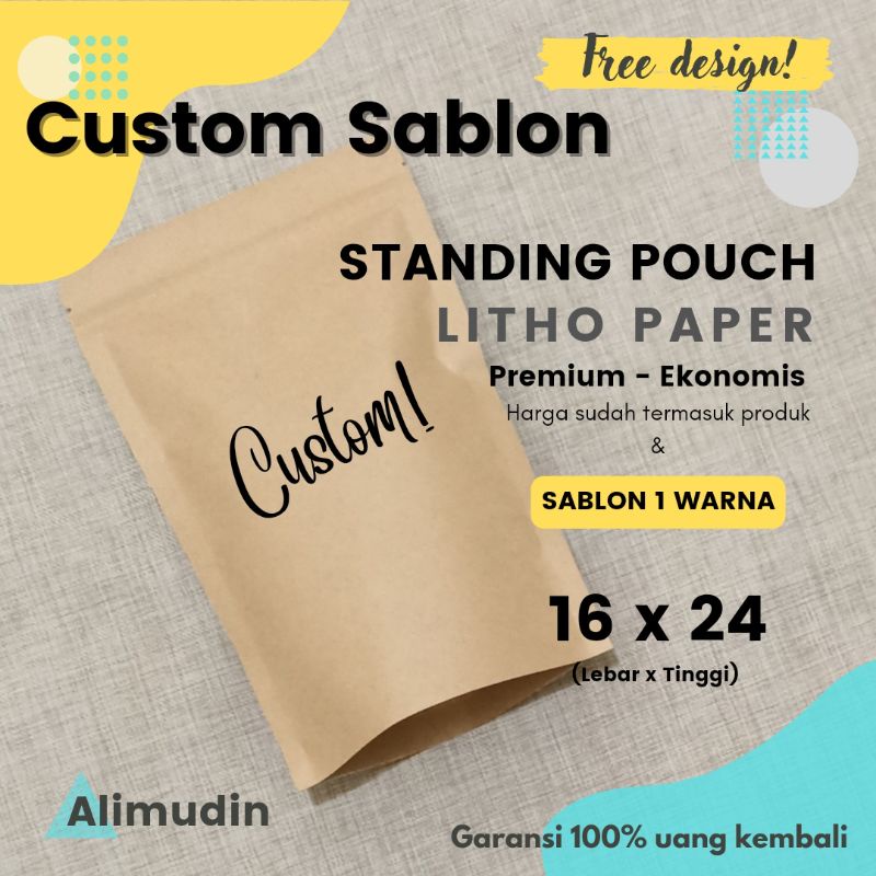Standing Pouch 16 x 24 Litho Paper Anti Minyak Custom Sablon