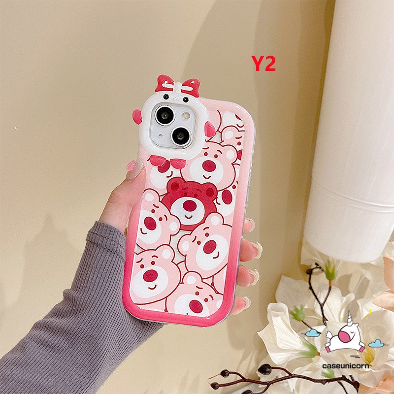 Realme C30 C33 C33 C12 C15 C21Y C31 C11 C25Y C35 C25 C25s C21 C2 C1 C3 C17 8 8i 7 9 8pro 9pro+5 6i 9i 5s 5 7i Strawberry Bear Manyo Kartun Lucu 3D Bow Little Monster Lens Lembut Case Tempat Kotak Makan