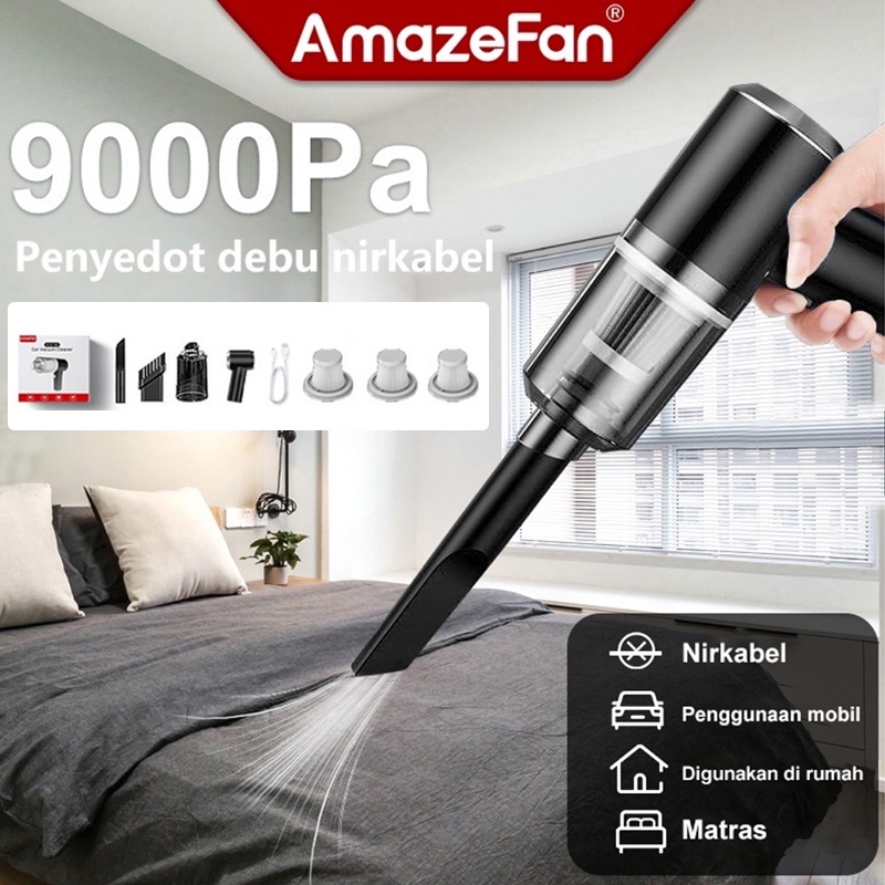 AmazeFan Penyedot Debu Nirkabel 9000Pa Mini Portabel Vakuum Penghisap Debu Mobil Vacum Cleaner Wet And Dry Wireless Vacuum Lantai Kasur Pembersih Penyedot USB Rumah Vaccum Meja Alat Sedot Debu Bed Facum Car Vakum Cleaner peralatan elektronik rumah tangga