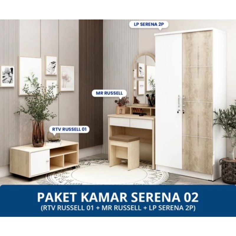 paket kamar Serena 01 lemari baju meja rias rak tv OLYMPIC RUSSELL
