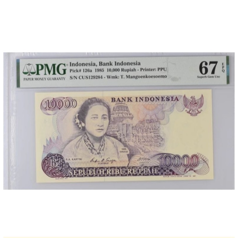 Uang Kuno 10000 Rupiah Tahun 1985 Kartini PMG 67 EPQ High Score Ready