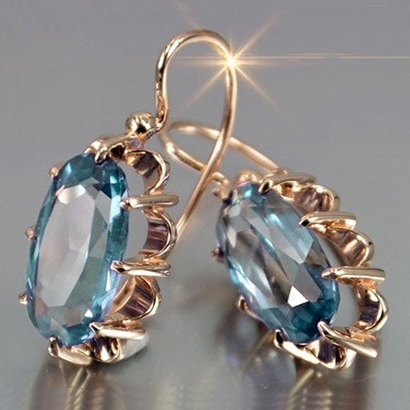 Fancyqube Anting Juntai Bentuk Oval Kubik Zirkonia Warna Emas Untuk Wanita