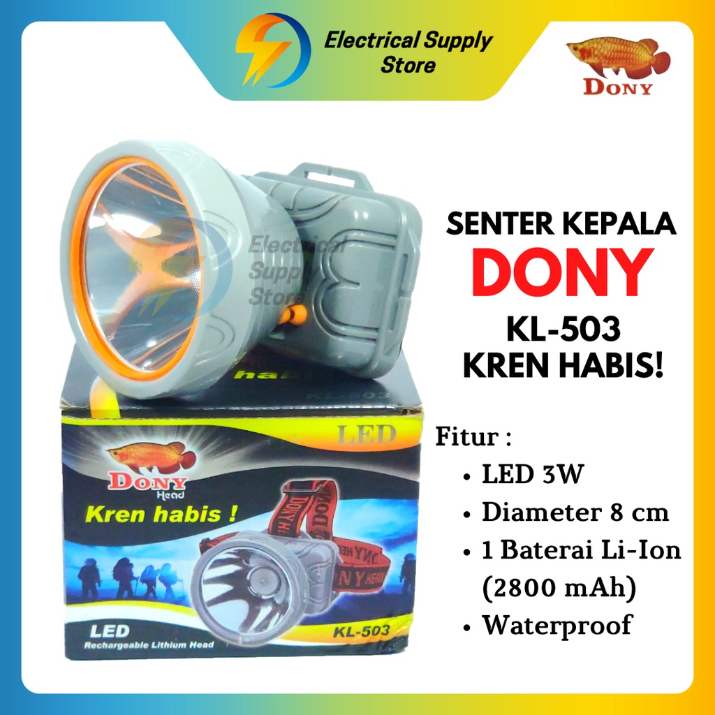 SENTER KEPALA DONY KL-503 | LED 3W | TERANG | MURAH | CAHAYA PUTIH &amp; KUNING | BISA DICAS | ANTI AIR