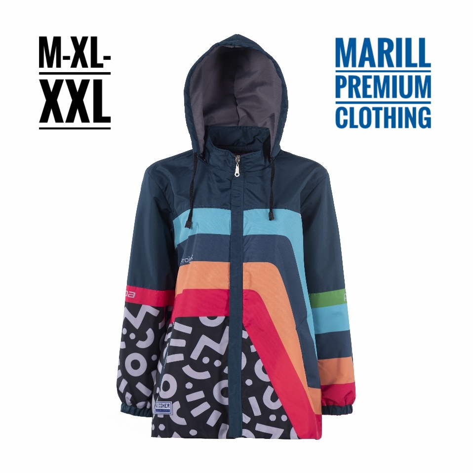 Jaket Wanita Parasut Kekinian Zipper Anti Air Angin Windbreaker Motor Motif Printing Kombinasi