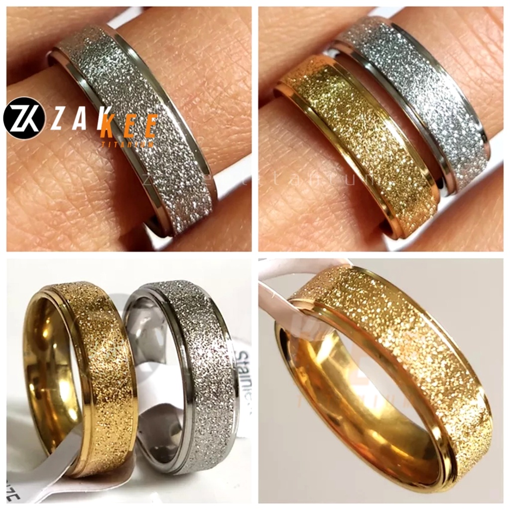 Cincin Pria Wanita Titanium Silver Emas Gold Couple Hadiah Pacar Tunangan Anti Karat Cowok Cewek