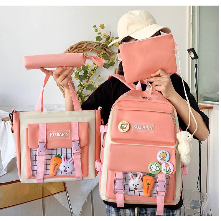 TASHAPPY EL 6789 Tas RANSEL 4IN1 Wanita Canvas Stylish Include Gantungan Boneka model korea supplier tas import GT2038 CR7998 BQ3727